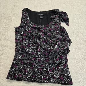 White House Black Market Black Purple Ruffled Tiered Sleeveless Tank Blouse S